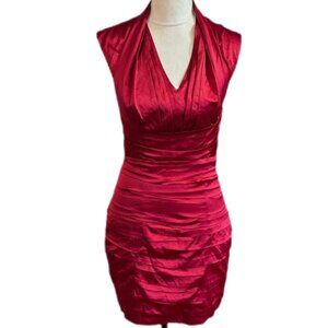 Express Red Satin V Nexk Ruched Cocktail Dress Size 2